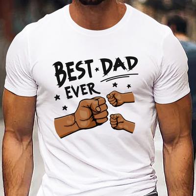 TEMU Men's Creative Summer T-shirt, Casual Short Sleeve Crew Neck Top, With Best Dad Ever Print Men's Versatile Comfy Clothing For Everyday Wear Image
