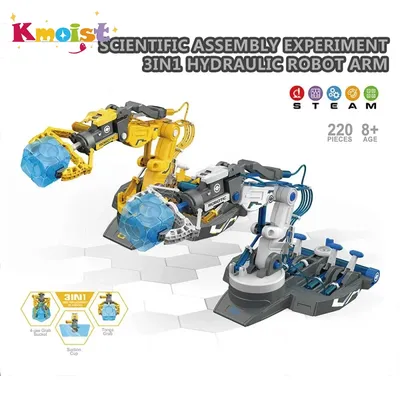 DIY Assembly 3 In 1 Cool Robot Hydraulic Manipulator Arm Toy Robot STEM Kit Engineering Scientific