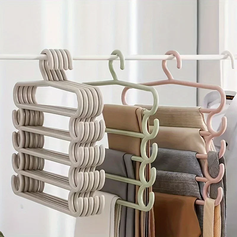 4 pcs Pants Rack Multifunctional Household Saving Space Multi Layer Trousers Hanger Pants Closet Color Clothes Peg 5 Layers
