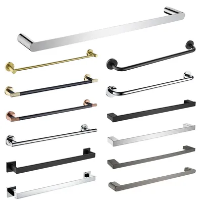 Stainless Steel Single Towel Bar Square Towel Rack Holder Kitchen Towel Hunger Shower Shelf Bathroom Accessories Black Silver