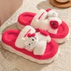 Echte Sanrio Hello Kitty Plüsch-Hausschuhe, Kuromi My Melody, warme Winter-Hausschuhe, flache, lässige, rutschfeste Mädchen-Hausschuhe
