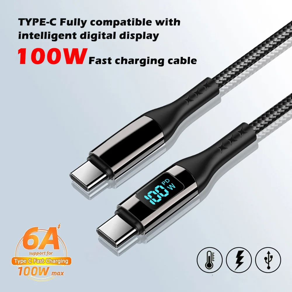 Câble usb de typ c à usb c 100w 5a pd, ladung rapide, pour macbook xiaomi samsung, affichage numérique, 1m Image