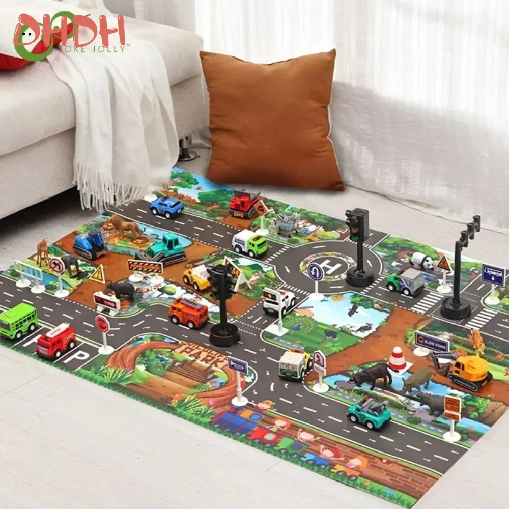 Wasserdichte Baby Spielmatte Stadt Verkehr Straßenkarte Matte Teppich Stadt Auto Parkplatz Straßenkarte Verkehrszeichen Baby Klettern Spielmatte Image
