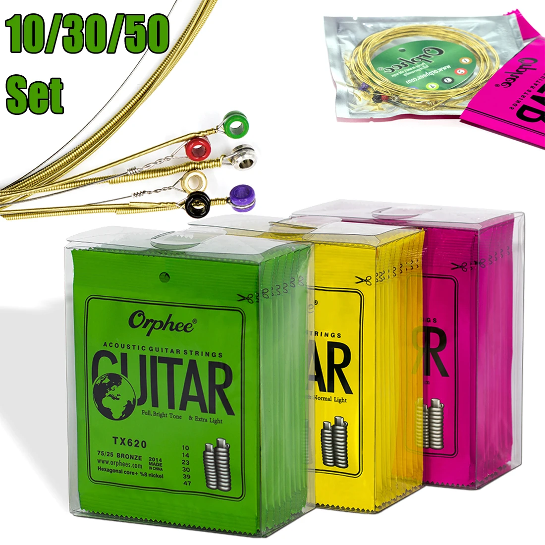 10/50 Set Orphee Akustische Gitarre Saite TX Serie Sechseckigen Kern Volle Helle Ton Folk Gitarre String Gitarre Zubehör Anfänger Image