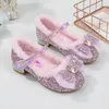 Disney Mädchen High Heels Frauen Schatz Kristall Schuhe Winter Kinder Plüsch Mode Bogen Gefrorene Prinzessin Elsa Schuhe Größe 23-36