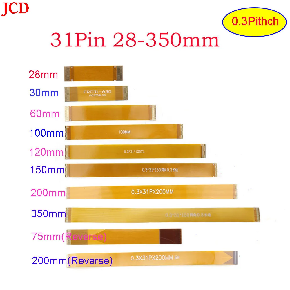 Jcd 1 stücke 31 pin ffc fpc flexible flach kabel abstand 0,3mm gleiche richtung länge 28 30 60 75mm Image