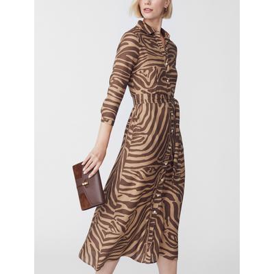 J.McLaughlin Women's Paloma Silk Dress in Bengal Row Dark Brown/Light Brown, Size Medium