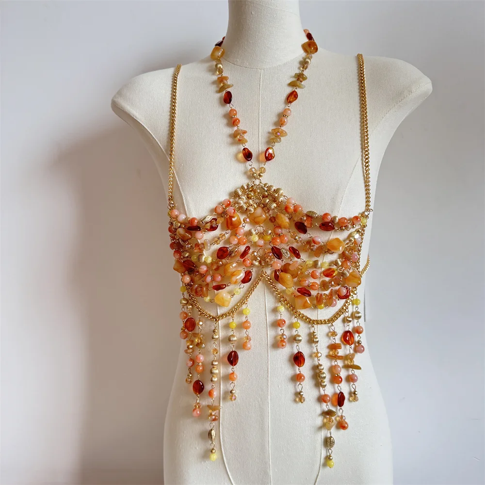 Frauen Tops Perlen Leibchen Weste Bikini BH Top Körper Übertrieben Perle Hals Bustier Beachwear Dessous Frau Club Rave Image