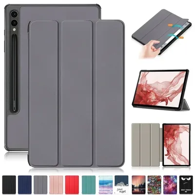 For Samsung Tab S9 Fe Plus Case 12.4" Trifold Magnetic Leather Stand Hard Smart Cover For Coque