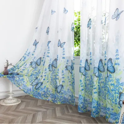 Butterfly Blackout Curtain Panels 1 Panels Modern Butterflies Digital Print Rod Pocket Blue Voile