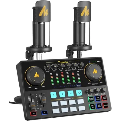 MaonoCaster-Podcast Equipment Bundle for 2-includes All-in-one Audio Interface with Premium Mic