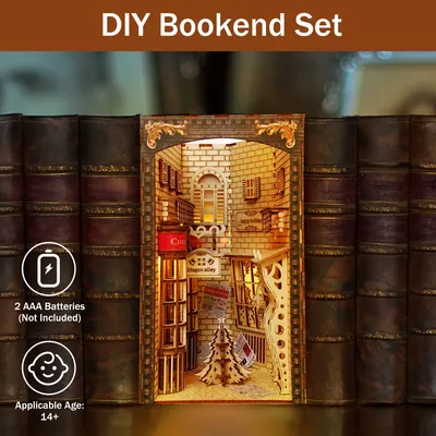 1/5pcs DIY Book Nook Kit 3D Wooden Puzzle Bookshelf Insert Decor with Light Miniature Dollhouse