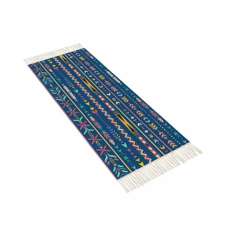 Blue Aztec Hallway Runner Rug 2 x6 Laundry Room Washable Woven Cotton Area Rug Antique Oriental Farmhouse Mexican Stripe Tribal Non Slip Throw Rug Carpet for Hallways Bedroom Kitchen Bathroom