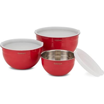 Cuisinart CTG-00-SMBR Stainless Steel Mixing Bowls with Lids, Set of 3, Red
