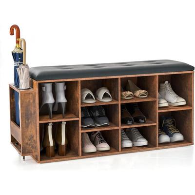 GOPLUS Schuhregal Holz mit abnehmbares Sitzkissen, Verstellbarer Sitzbank mit 10 würfelfächern & 2 Image