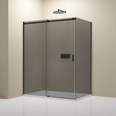 Eckdusche mit Schiebetür Bernstein NT806 flex Schwarz matt Nano Graues Glas 110x80 cm 8mm Image