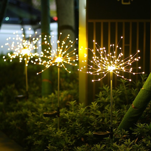 Luci da giardino all'aperto a forma di fuochi d'artificio solari per percorso 2x 1x luci LED a picchetto per decorazione paesaggistica di giardini e cortili 120LEDs Luce fatata per giardino strada
