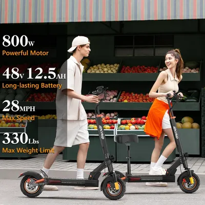 Adults Electric Scooter 800W 48V 12.5Ah 10 inch Solid Tires Max Speed 25km/h Commuter eScooter