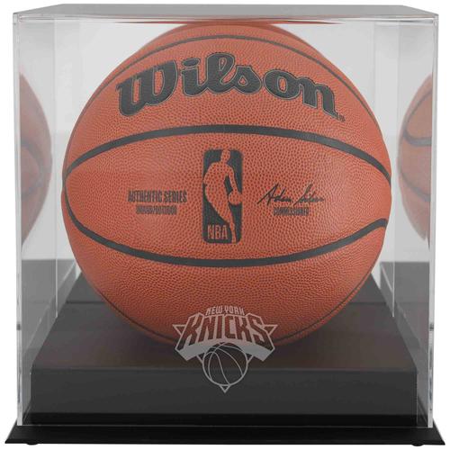 Schwarze Basketball-Vitrine mit New York Knicks-Baseball-Teamlogo und verspiegelter Rückseite