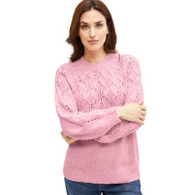 Plus Size Women's Pointelle Yoke Pullover Sweater by ellos in Dusty Pink Marled (Size 30/32)