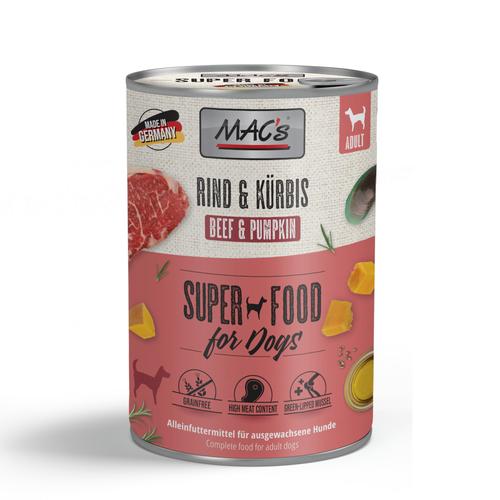 6x400g MAC's Adult Superfood Rind & Kürbis Hundefutter nass