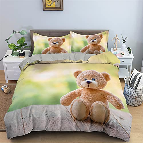ZAHOCAI King Size Duvet Cover Light Green Teddy Bear 3d Pattern Print Duvet Covers King +2 Pillowcases 19"X29" King Size Bedding Sets Cosy King Size Duvet Cover Sets Smooth Duvet Cover King Size