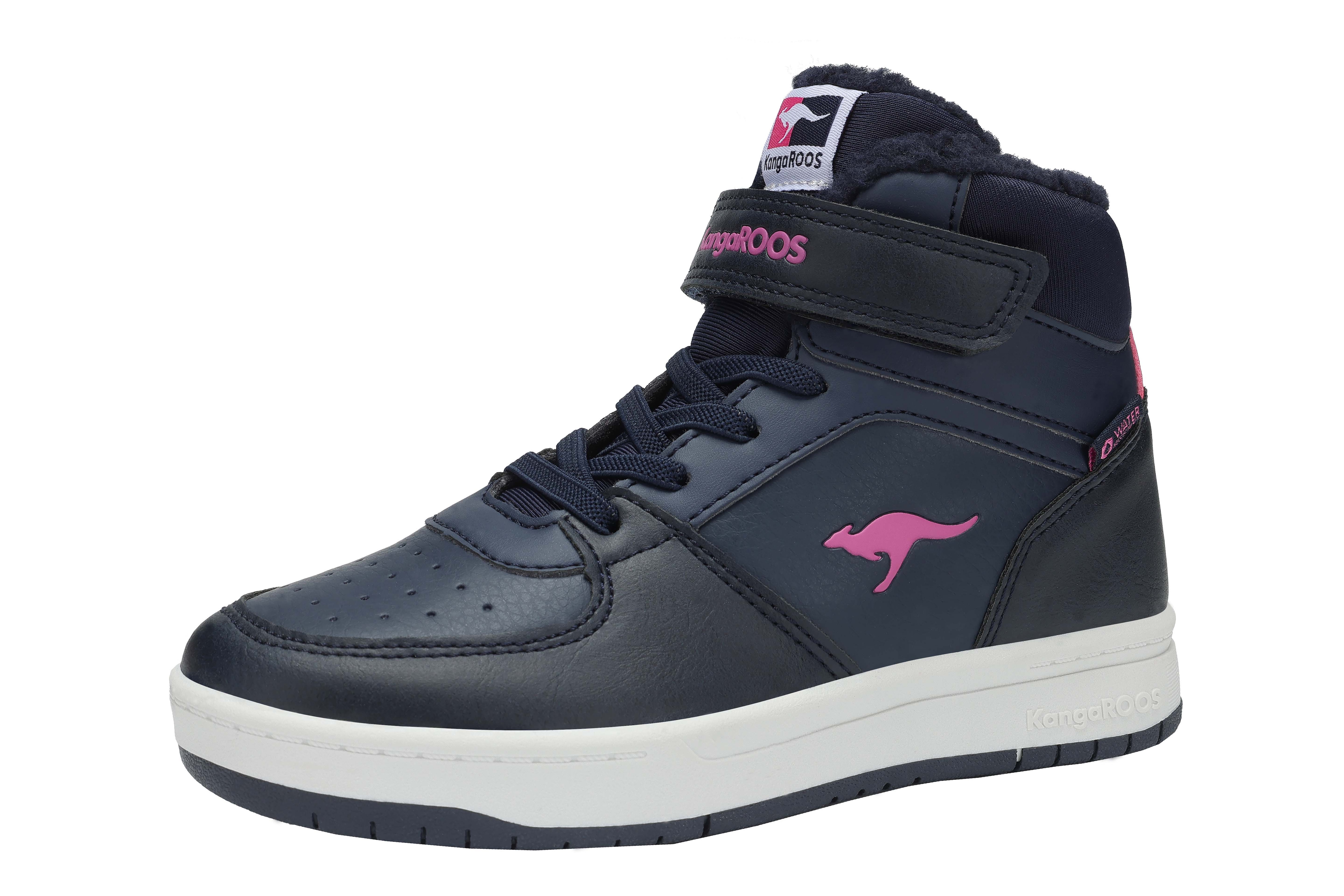 Sneaker KANGAROOS "K-CP Bound Mid EV", Mädchen, Gr. 37, blau (dk navy, daisy pink), Synthetik, Textil, Schuhe Sneaker, wasserabweisend, wärmendes Innenfutter