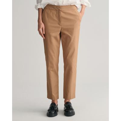 Stoffhose GANT "SLIM SLACK", Damen, Gr. 44, N-Gr, grün (warm khaki), Web, Obermaterial: 59% Baumwolle, 38% Polyamid, 3% Elasthan, casual, slim fit, Hosen, mit Bügelfalten an Vorder- und Rückseite Image