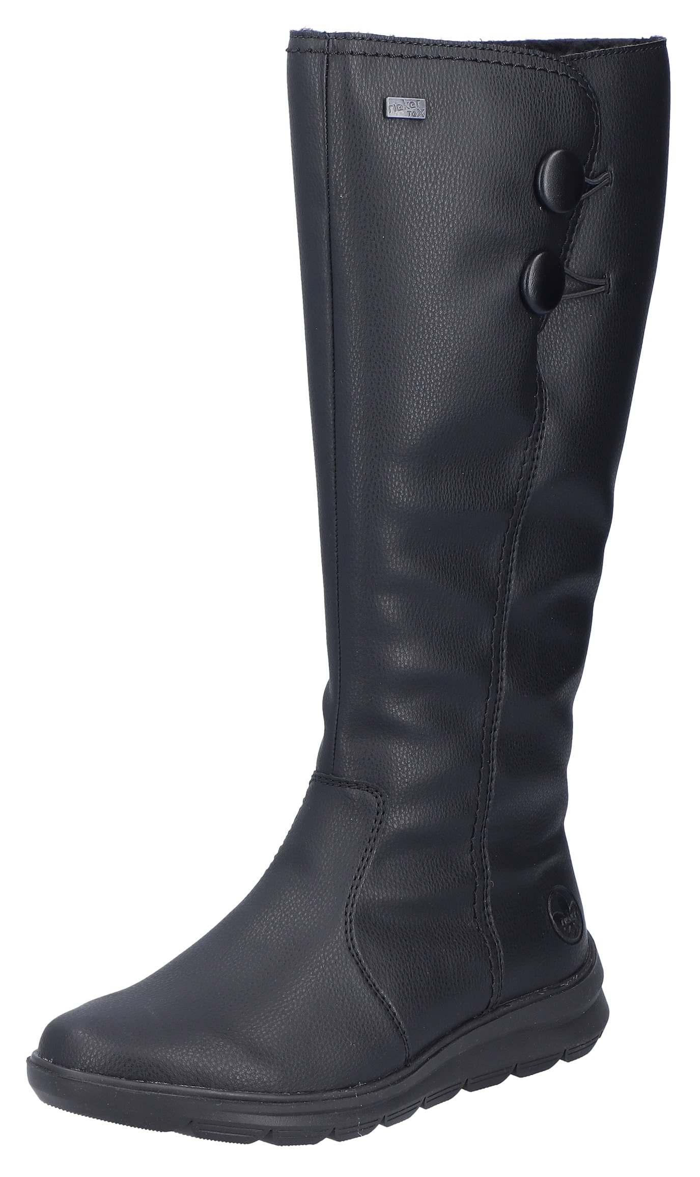 Winterstiefel RIEKER, Damen, Gr. 40, XL-Schaft, schwarz, Lederimitat, unifarben, Schuhe Winterstiefel, Langschaftstiefel, Keilabsatz, mit Warmfutter und Reißverschluss