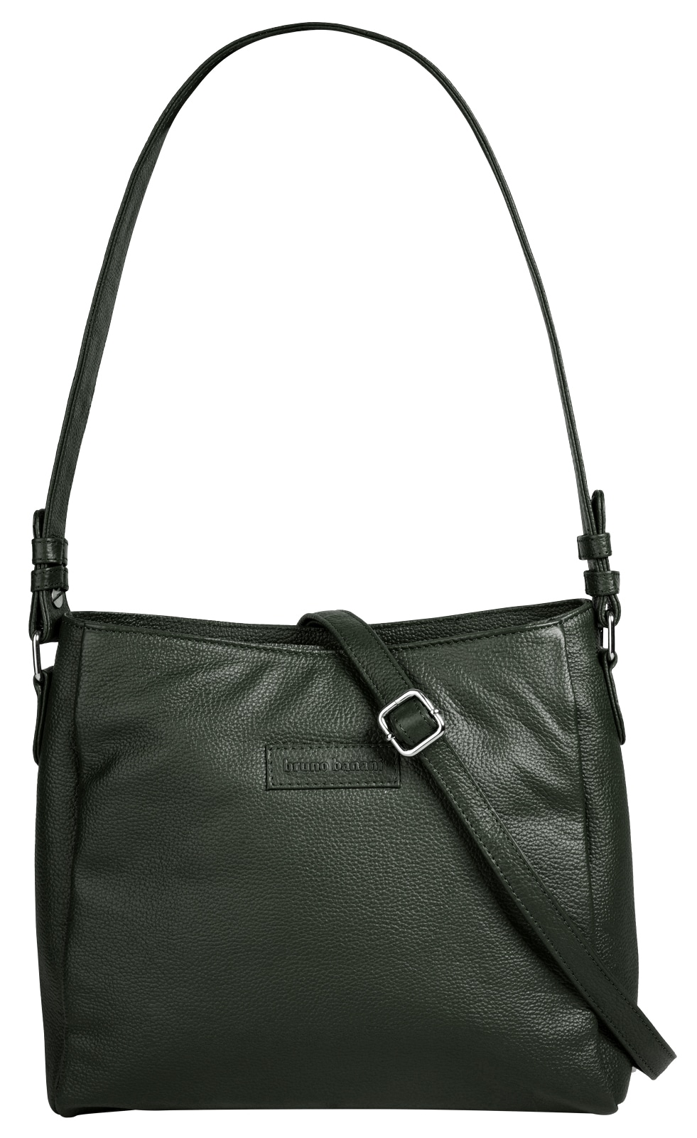 Shopper BRUNO BANANI, Damen, Gr. B/H/T: 27cm x 25cm x 10cm onesize, grün (oliv), Leder, leicht glänzend, unifarben, Taschen Shopper, echt Leder