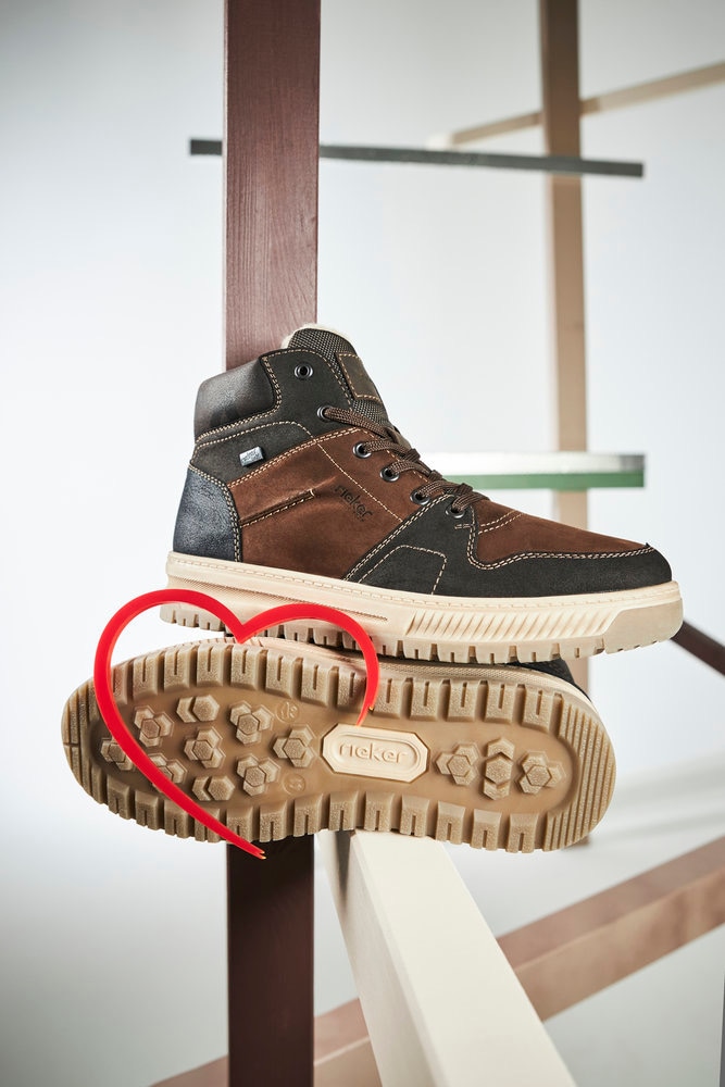 Winterboots RIEKER, Herren, Gr. 42, braun (dunkelbraun kombiniert), Leder, Lederimitat, Textil, Schuhe Winterboots, Sneaker, Schnürboots - 150 Jahre RIEKER Jubiläumsartikel, Topseller