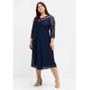 Abendkleid SHEEGO "Große Größen", Damen, Gr. 56, Normalgrößen, blau (marine), Obermaterial: 100% Polyamid;Futter: 100% Polyester, unifarben, elegant, figurumspielend wadenlang, V-Ausschnitt, 3/4-Ärmel, Kleider Partykleid, aus elastischer und...