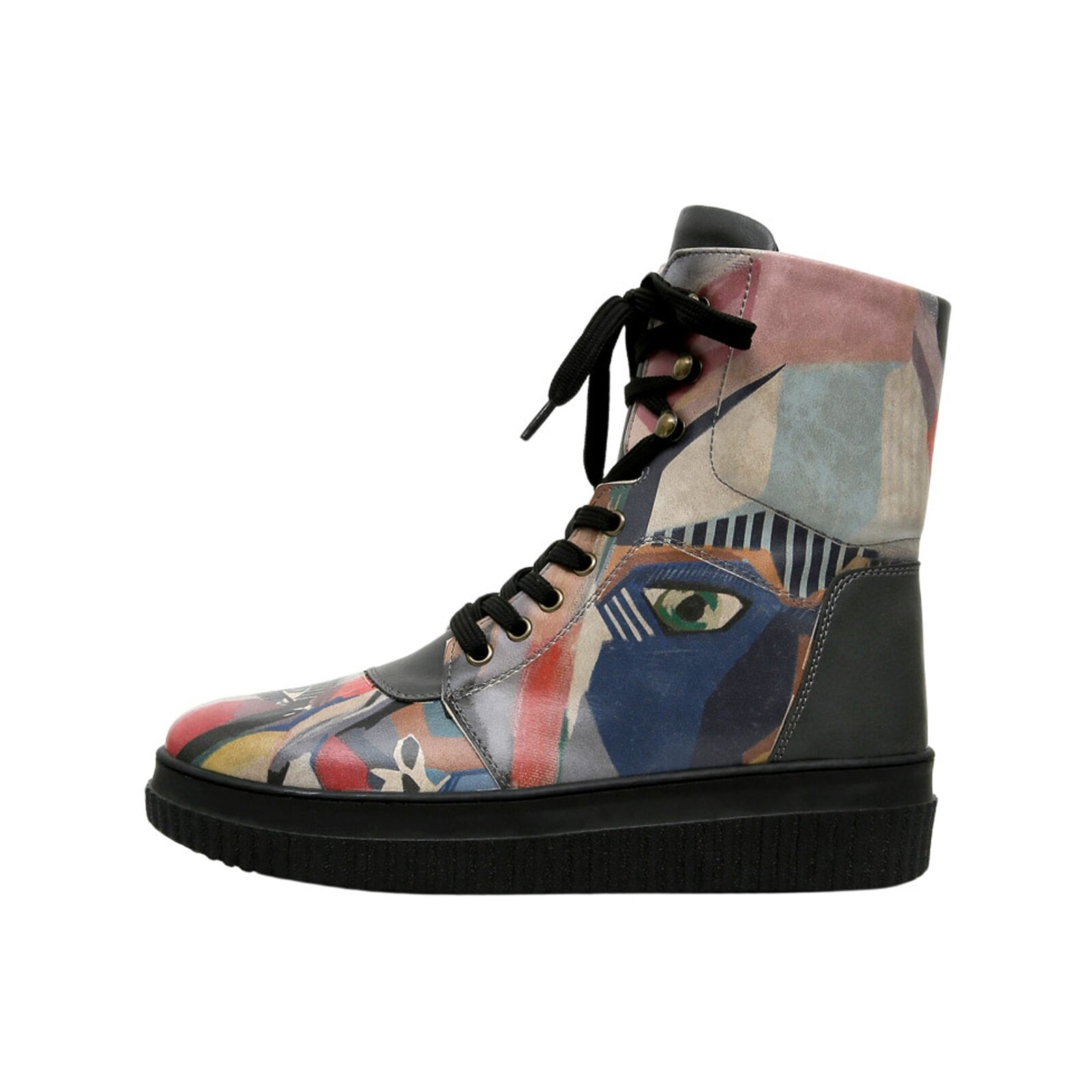 Schnürboots DOGO "Future High Top Boots You Are Never Alone Damen Stiefeletten", Damen, Gr. 38, Normalschaft, grau, Lederimitat, Schuhe Schnürboots, Handgefertigt