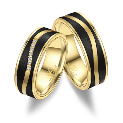 Verlobungsring MARRYA "Carbon Ringe Trauringe Eheringe Partnerringe" Gr. 76, schwarz (herren ring, schwarz, gold), Finge