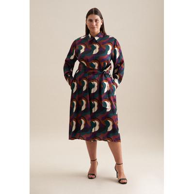Sommerkleid SEIDENSTICKER "Schwarze Rose", Damen, Gr. 6XL (52), Normalgrößen, schwarz, 100% Viskose, bedruckt, regular fit, Langarm, Kleider, Langarm Kragen Druck Image