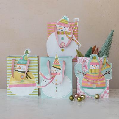 Printed Paper Snowman Shaped Gift Bag, Set of 4 - Multi