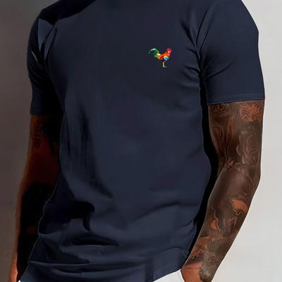 TEMU Exquisite Rooster Icon Print Tee Shirt, Tees For Men, Casual & Comfy Short Sleeve T-shirt For Summer