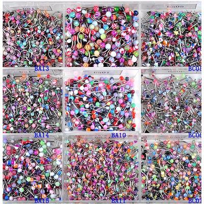 TEMU 45 Pcs Mix Color Body Piercing Jewelry Set: Lip Rings, Eyebrow Rings, Nose Rings - 9 Styles, 5 Pcs Each, Stainless Steel 304, No Magnetic