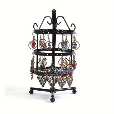 TEMU Tier Rotating Tier Jewelry Display Stand Earring Tower Rack Holder Organizer For Women Girls, Adjustable Metal Holes Earring Tree - Black