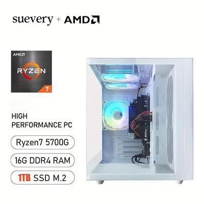 TEMU Gaming Pc Amd Ryzen7-5700g 8cores 3.8ghz Up To 4.60 Ghz Processor, 16gb Ddr4 3200mhz 1tb , Amd Graphics Gaming Desktop Computer White