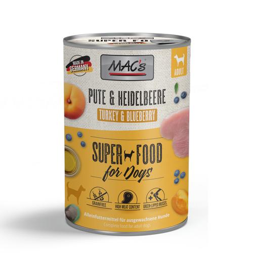 Sparpaket: 24x400g MAC's Adult Superfood Pute & Heidelbeeren Hundefutter nass