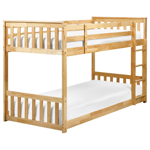 Hochbett Hellbraun aus Gummibaumholz 90 x 200 cm mit Lattenrost Etagenbett Stockbett für Kinderzimmer