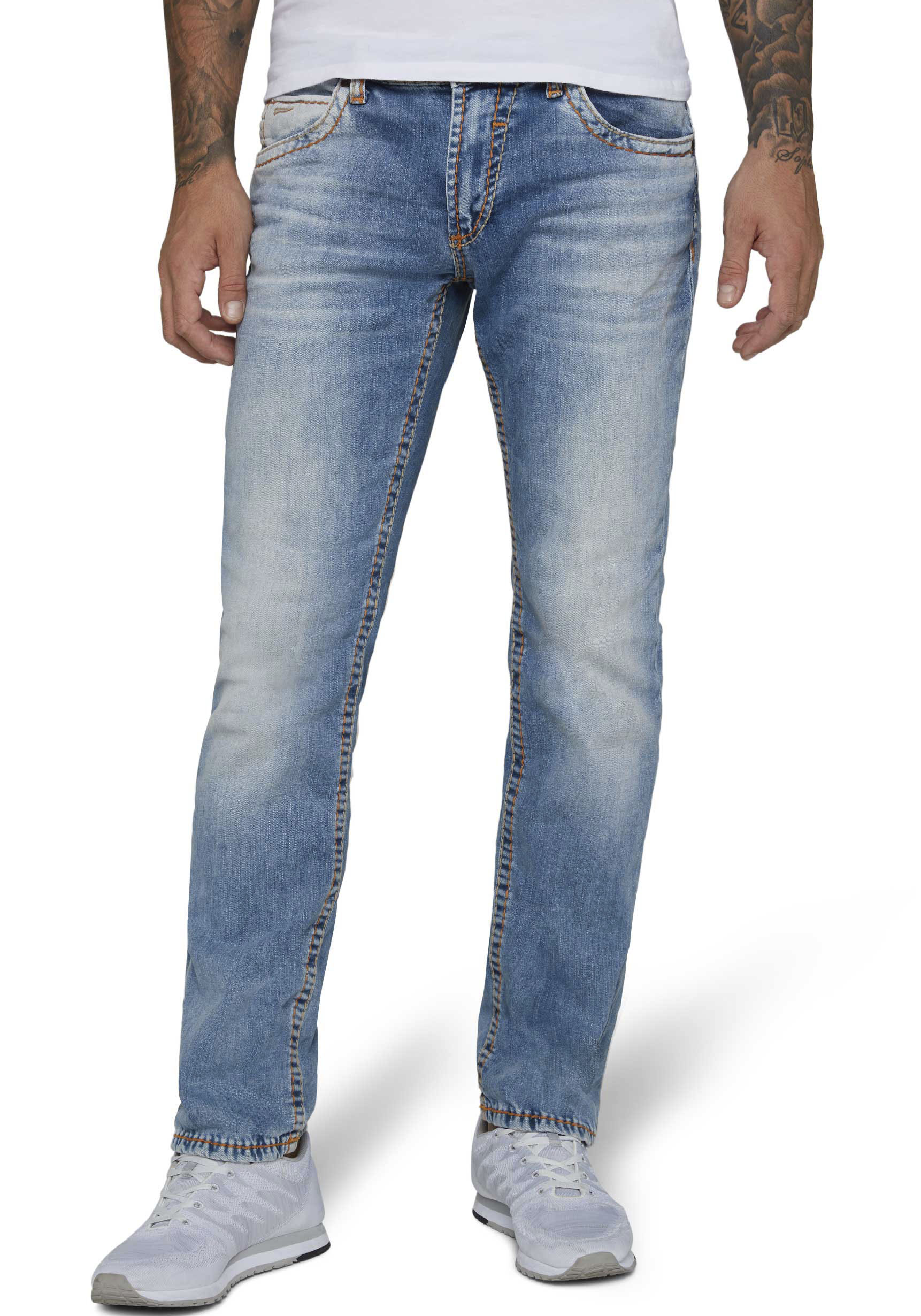 Straight-Jeans CAMP DAVID "NI:CO:R611", Herren, Gr. 36, Länge 30, blau (light vintage), Denim/Jeans, Obermaterial: 99% Baumwolle, 1% Elasthan, straight fit, Jeans Straight-Jeans, mit markanten Steppnähten