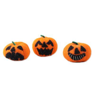 'Handmade Wool Jack-o-Lantern Home Accents (Set of 3)'