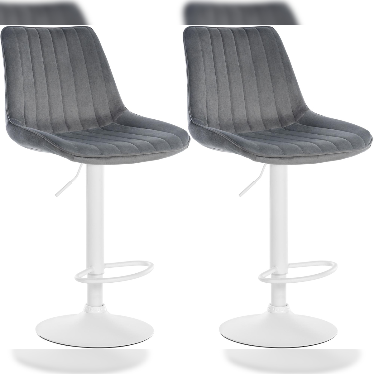 CLP 2er Set Barhocker Toni Samt dunkelgrau/Metall matt weiss Image
