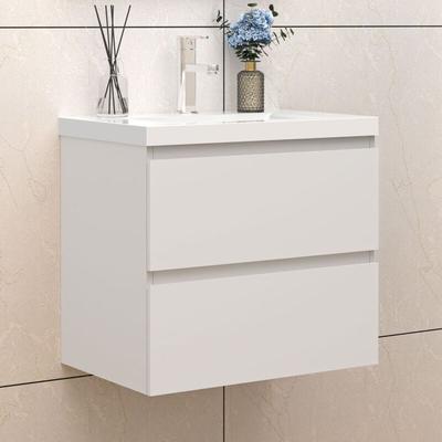 Badezimmer Badmöbel-Set 60cm Unterschrank mit keramik dick waschtisch 2 Schubladen Weiß Matt soft Image