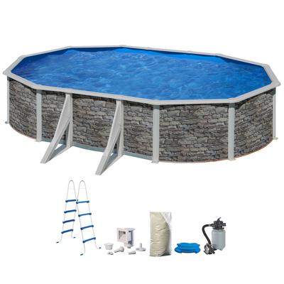 Ovalpool MY POOL BWT, grau, B:375cm H:132cm L:610cm, Schwimmbecken, in moderner Steinoptik, Höhe 132 cm, verschiedene Größen