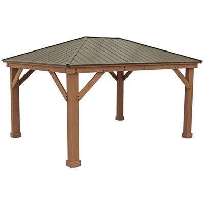 Holzpavillon WESTMANN "Devon 12x16", beige (natur), B/H/T: 371cm x 315cm x 490cm, Pavillons, BxT: 371x490 cm