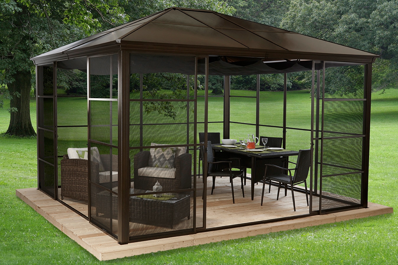 Pavillon SOJAG "Castel 12x14", braun, B/H/T: 362cm x 296cm x 427cm, Pavillons, BxT: 362x427 cm, inkl. Sonnensegel Image