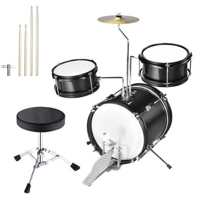 Yescom 3pcs Junior Kid Children Drum Set Kit Sticks Throne Cymbal Bass Snare Seat Black - One-size